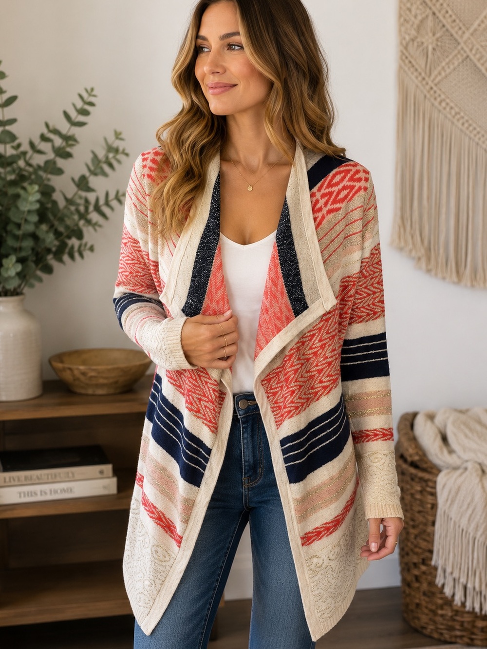 Tulle Angora Blend Open Front Cardigan Women’s XS Striped Metallic Lurex